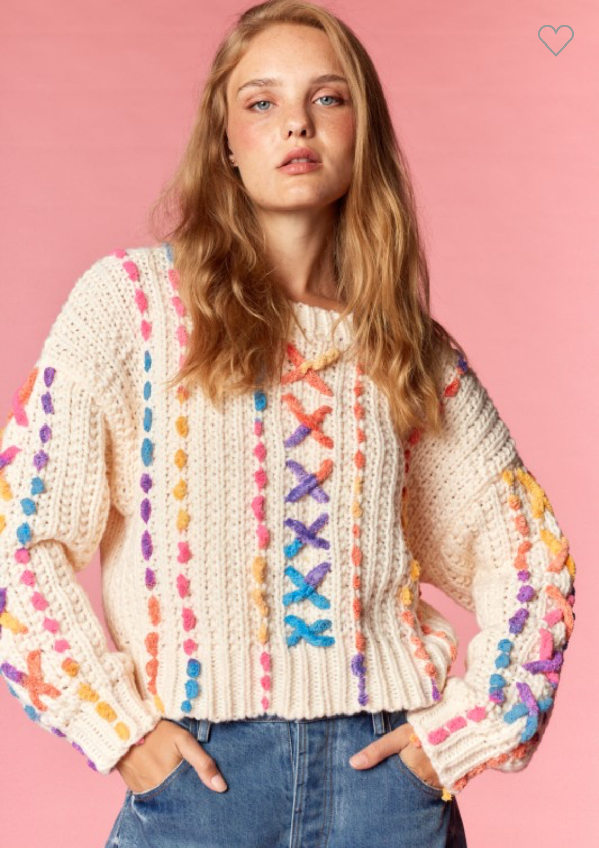 Rainbow Cross Stitch Oversized Sweater