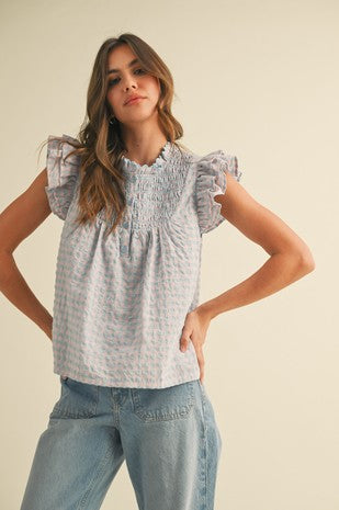 Baby Blue Gingham Ruffle Top