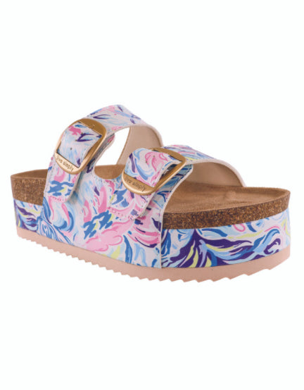 Watercolor Platform Double Buckle Sandals