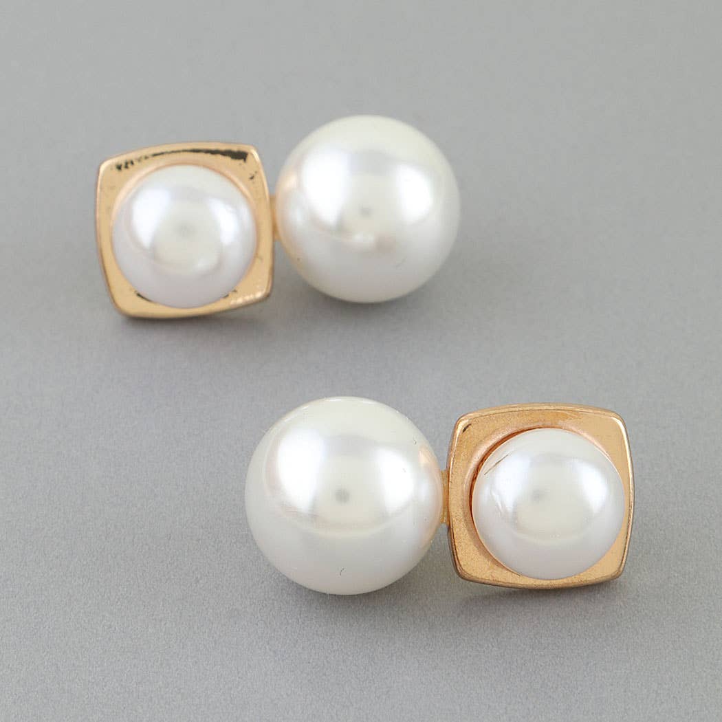 Pearl Stone Drop Stud Earrings