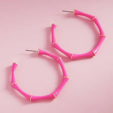 Bubblegum Pink Bamboo Hoop Earrings