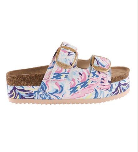 Watercolor Platform Double Buckle Sandals