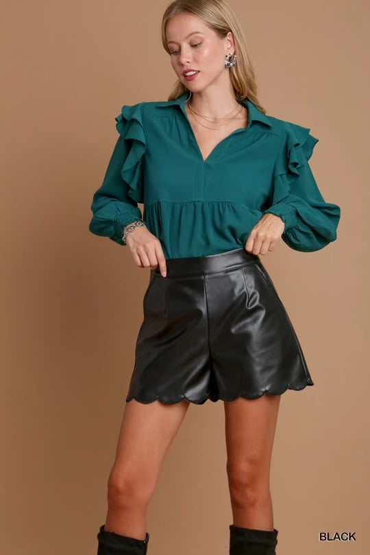 Faux Leather Scallop Shorts