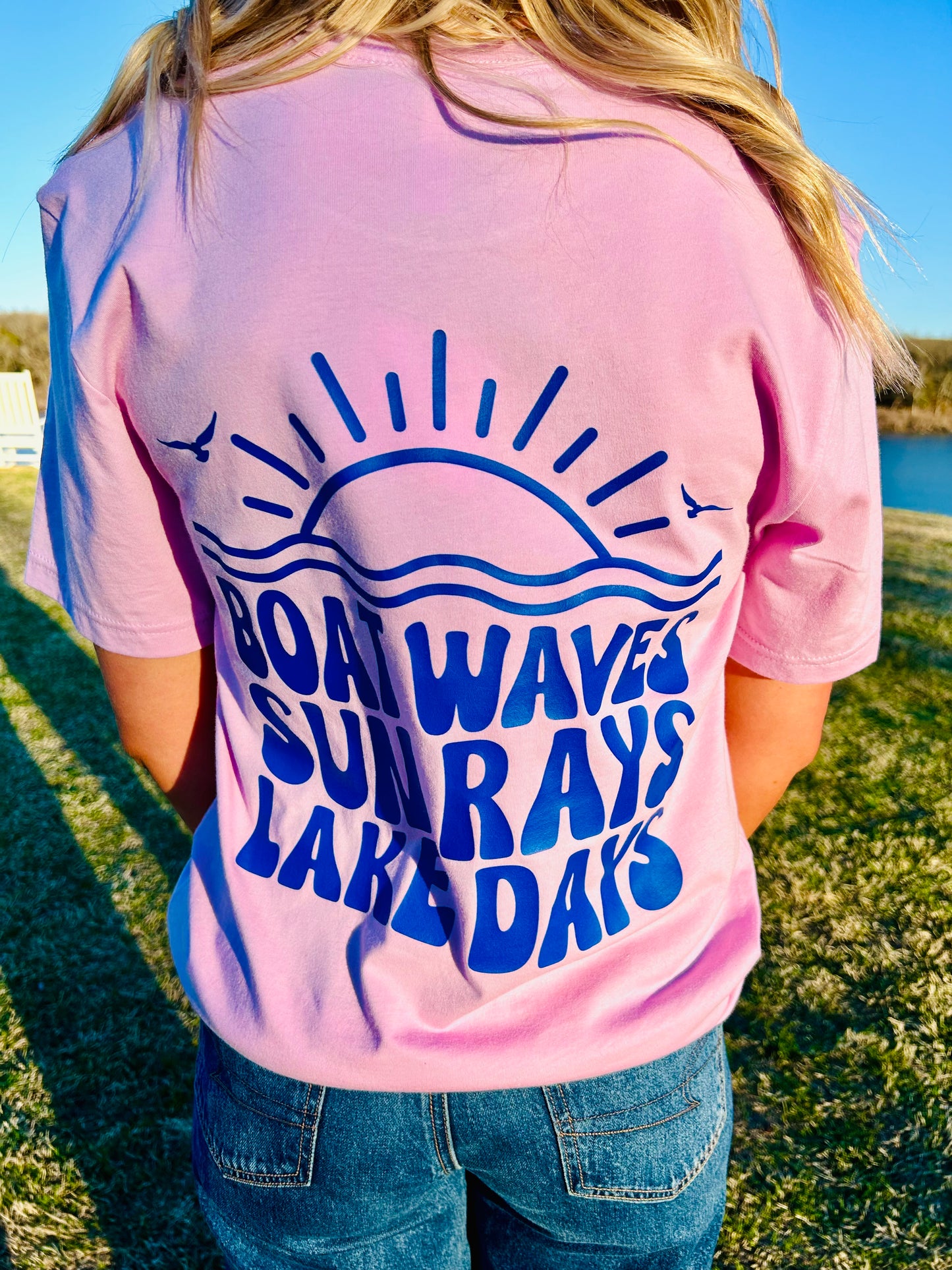 Boat Waves Sun Rays Lake Days Graphic Tees