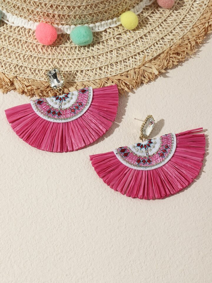 Salsa Fan Fringe Earrings – Hot Pink