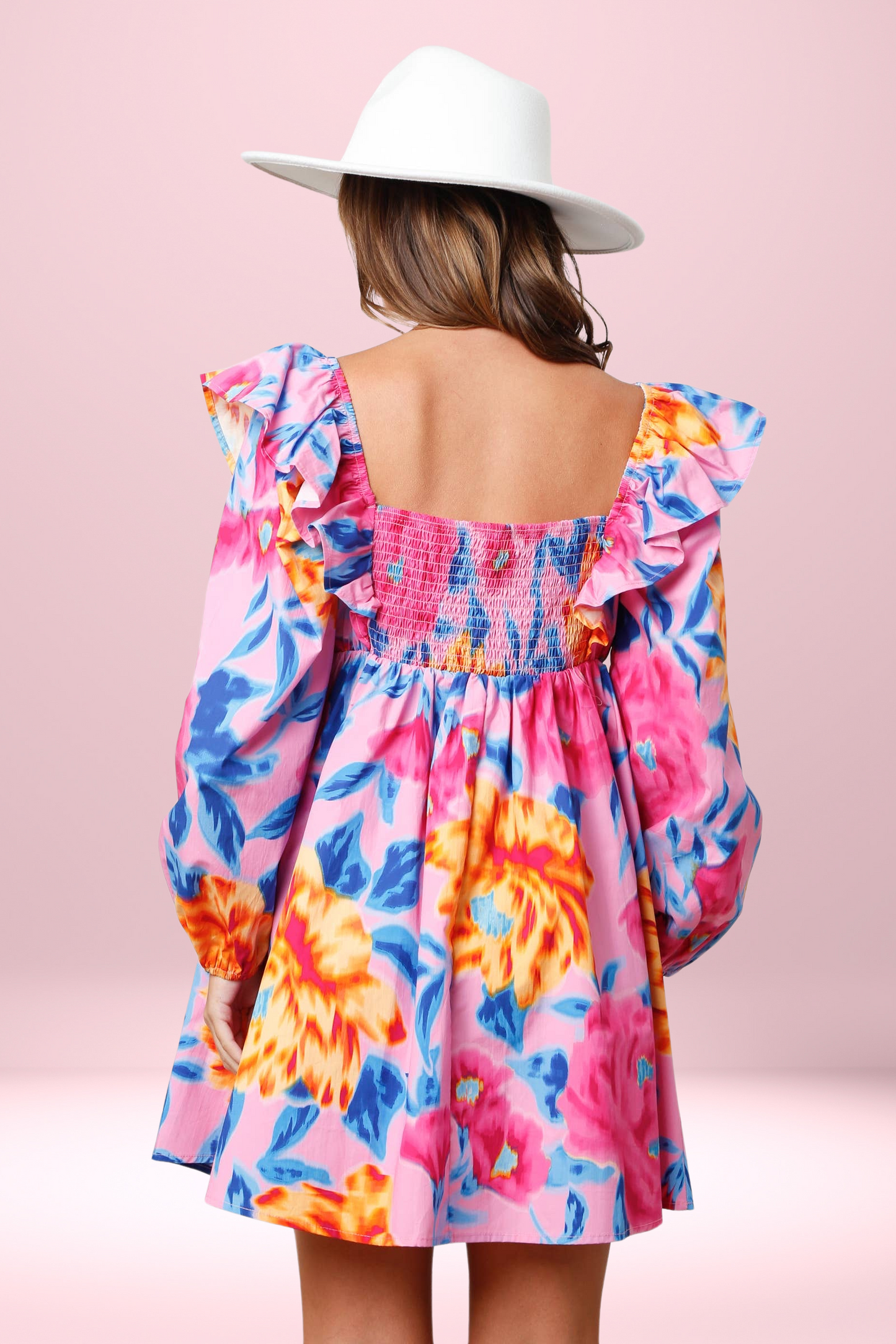 Floral Print Ruffle Long Sleeve Dress