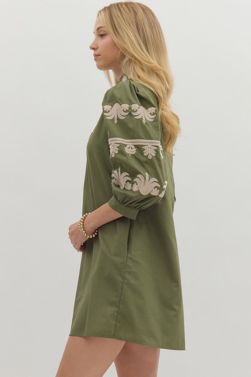The Laurel Embroidered Olive Dress