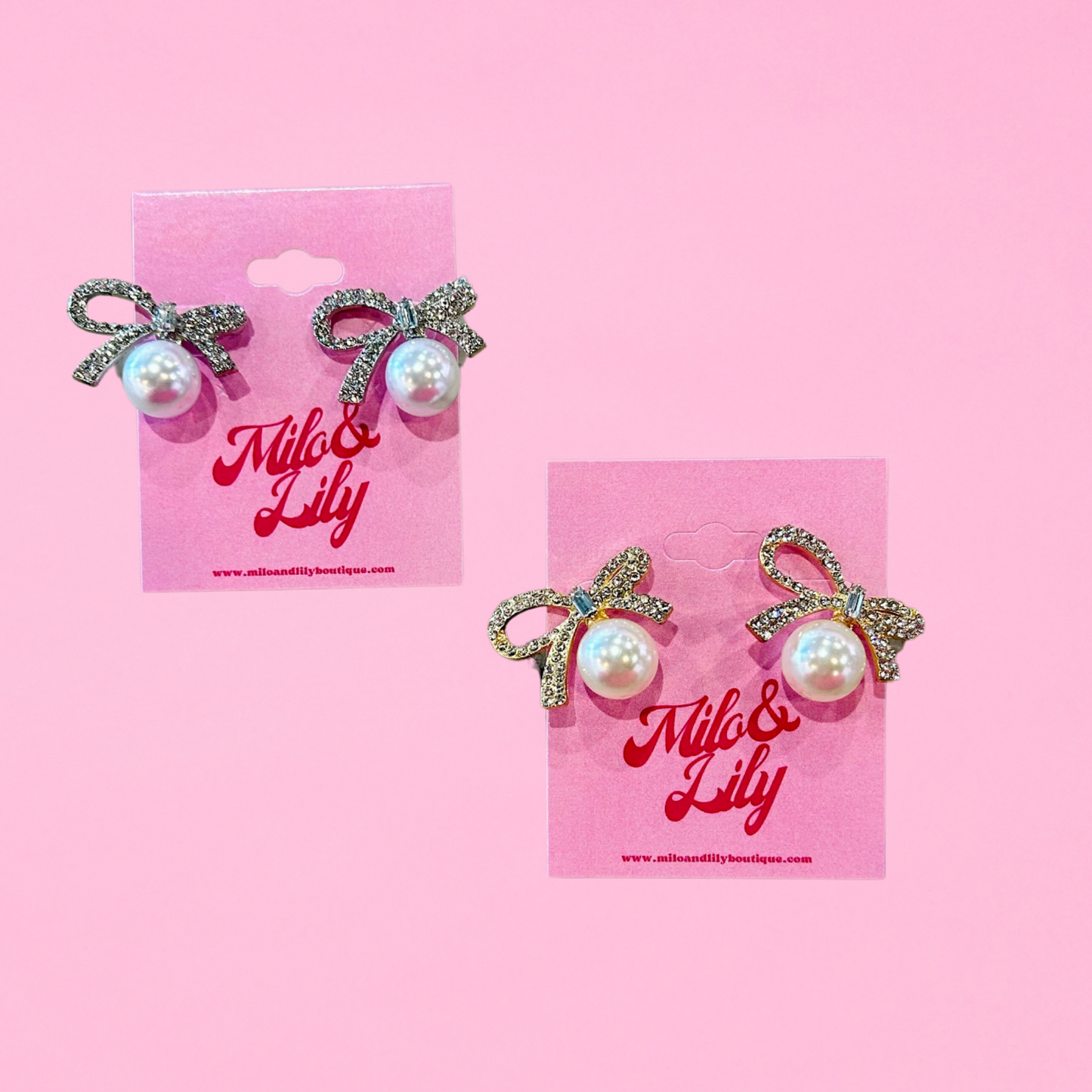 Pearl Bow Earrings : Gold or Silver