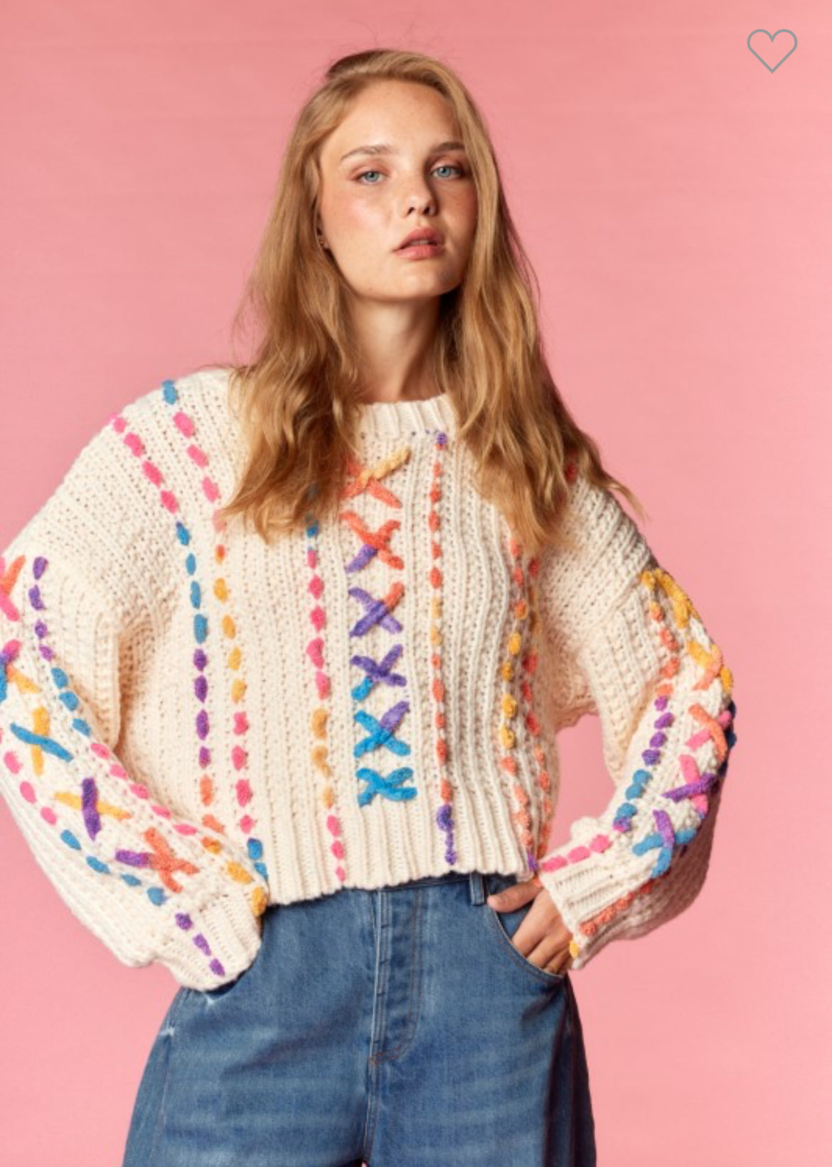Rainbow Cross Stitch Oversized Sweater