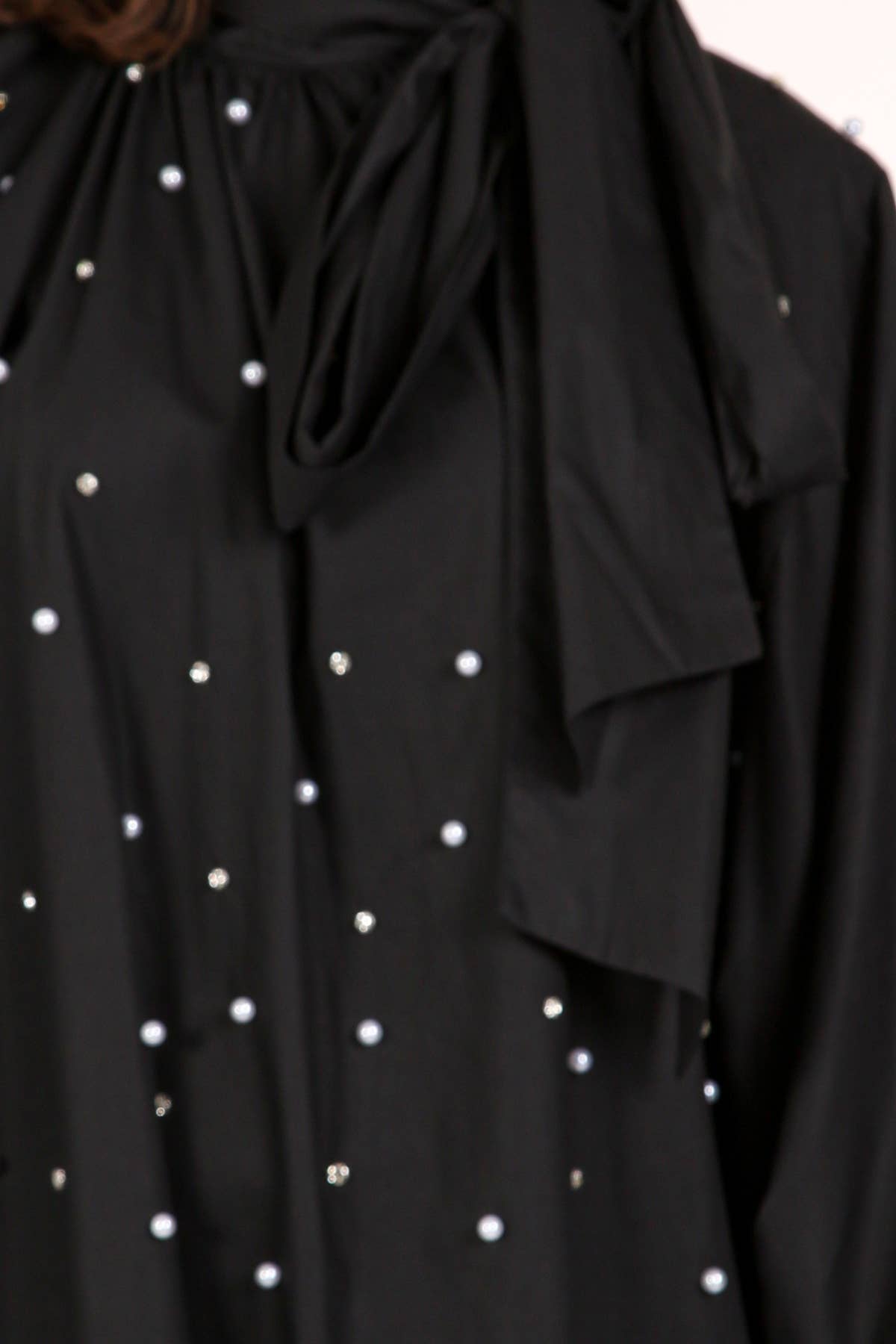 Pearl Embellished Neck Bowtie Balloon Oversize Dress