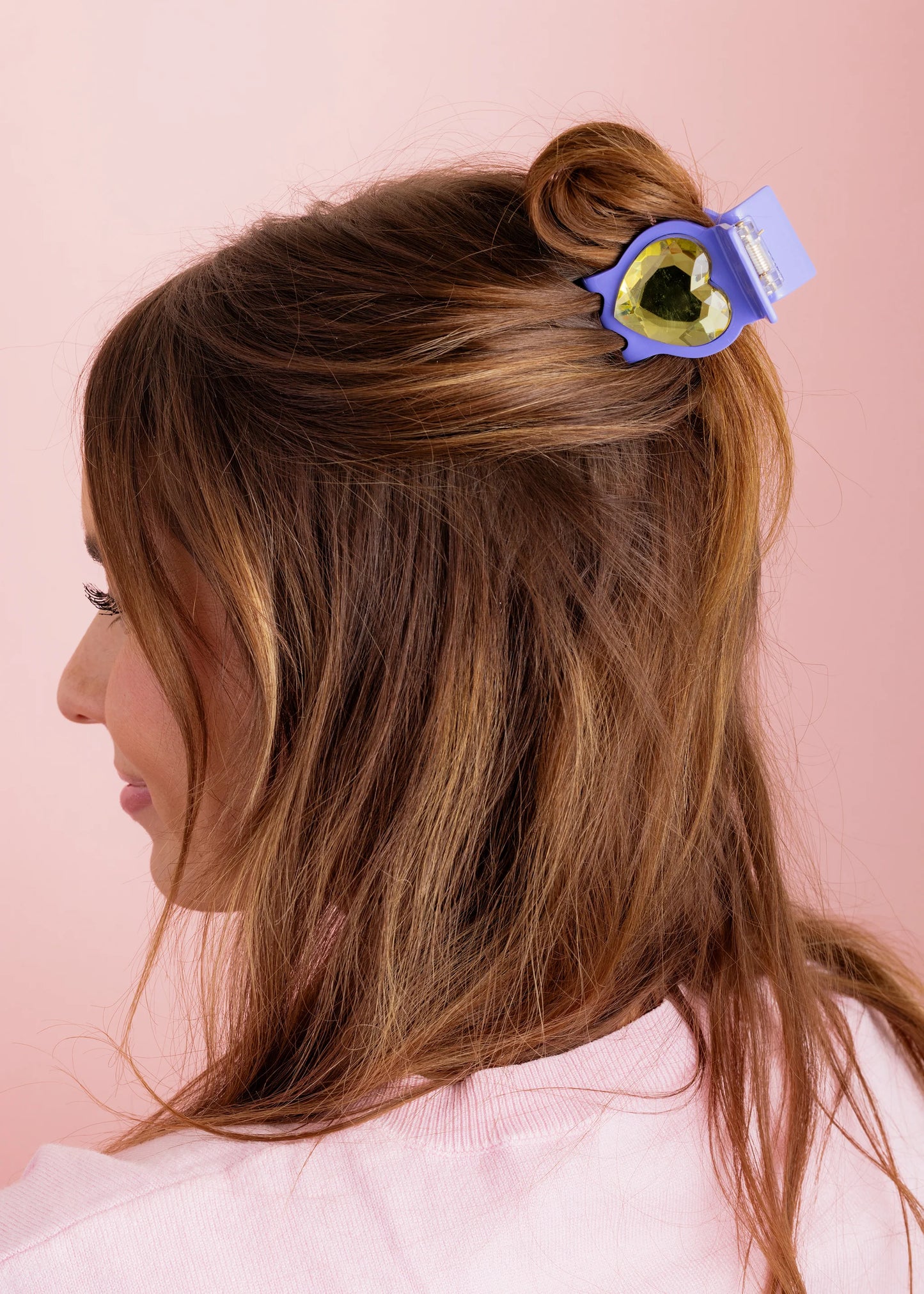 Purple Yellow Heart Gemstone Hair Clip