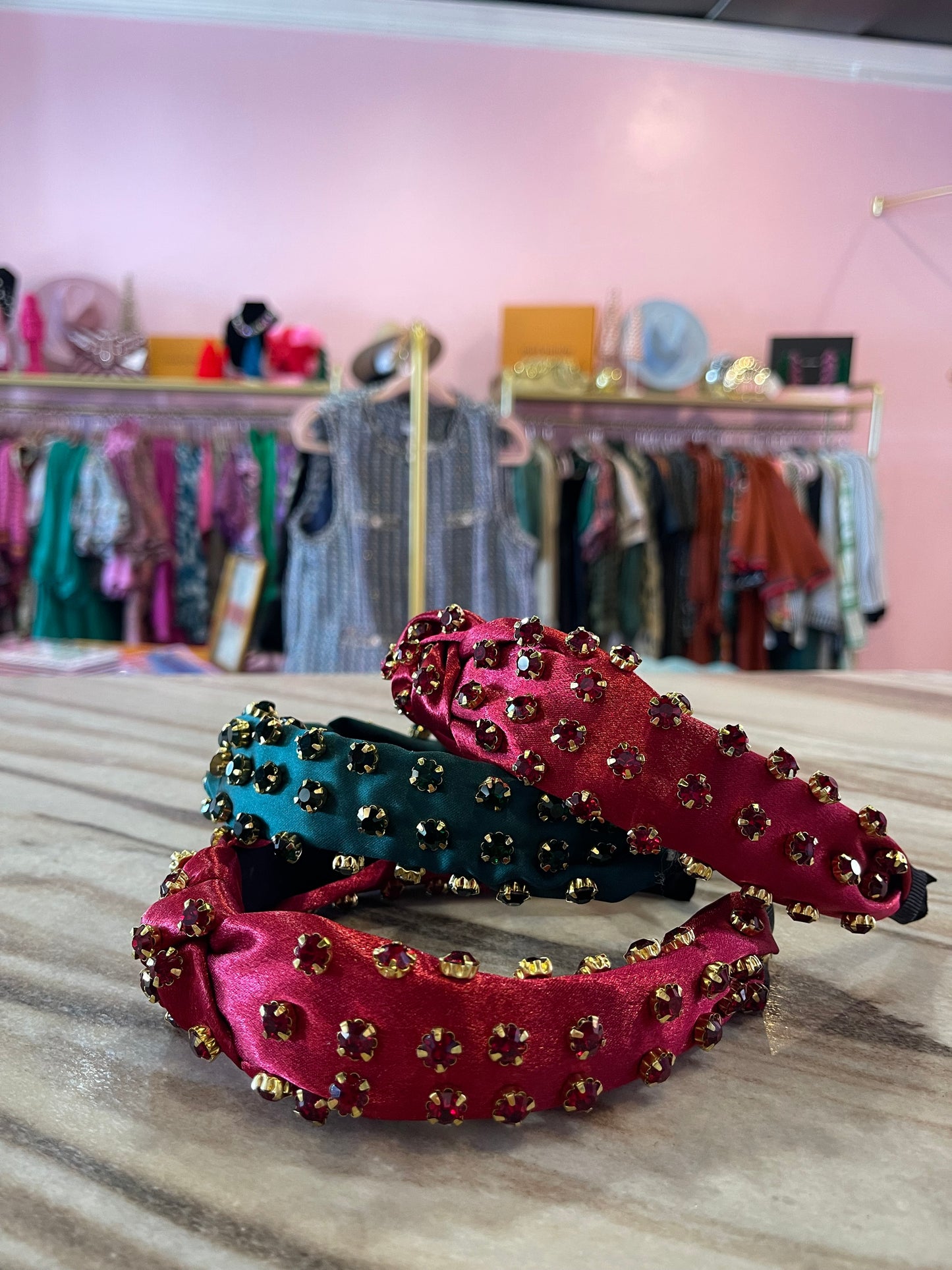 Red Rhinestone Beaded Headband