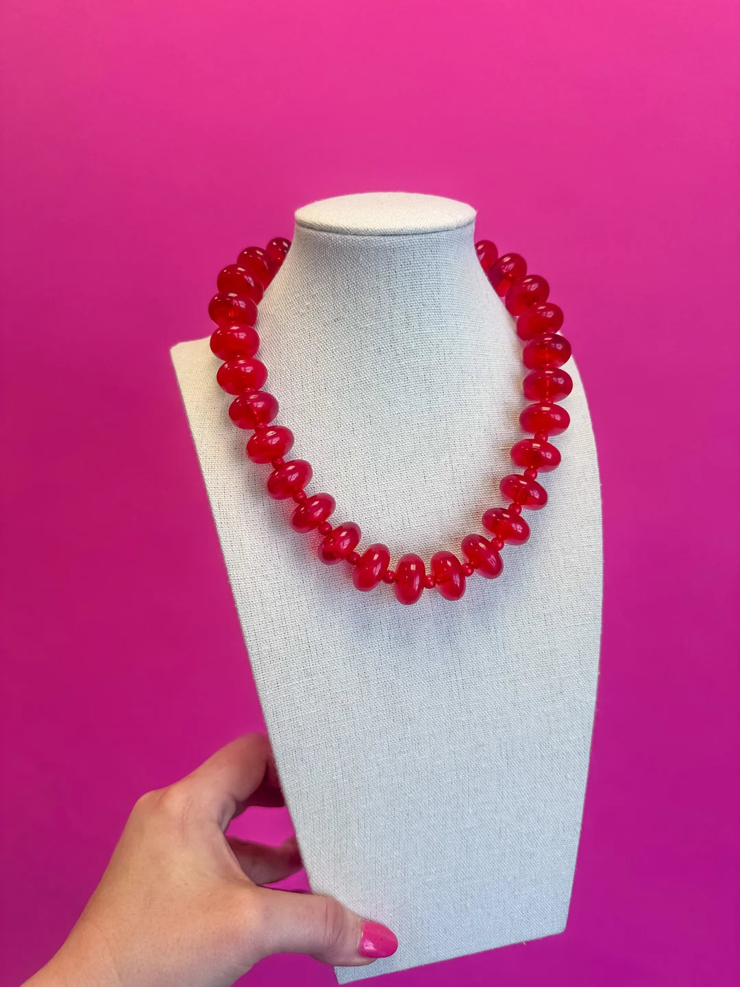 Chunky Bauble Bead Necklace - Red