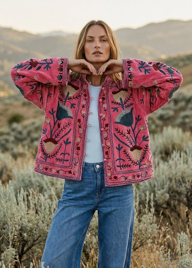 The Poet Textured Velvet Embroidered Jacket