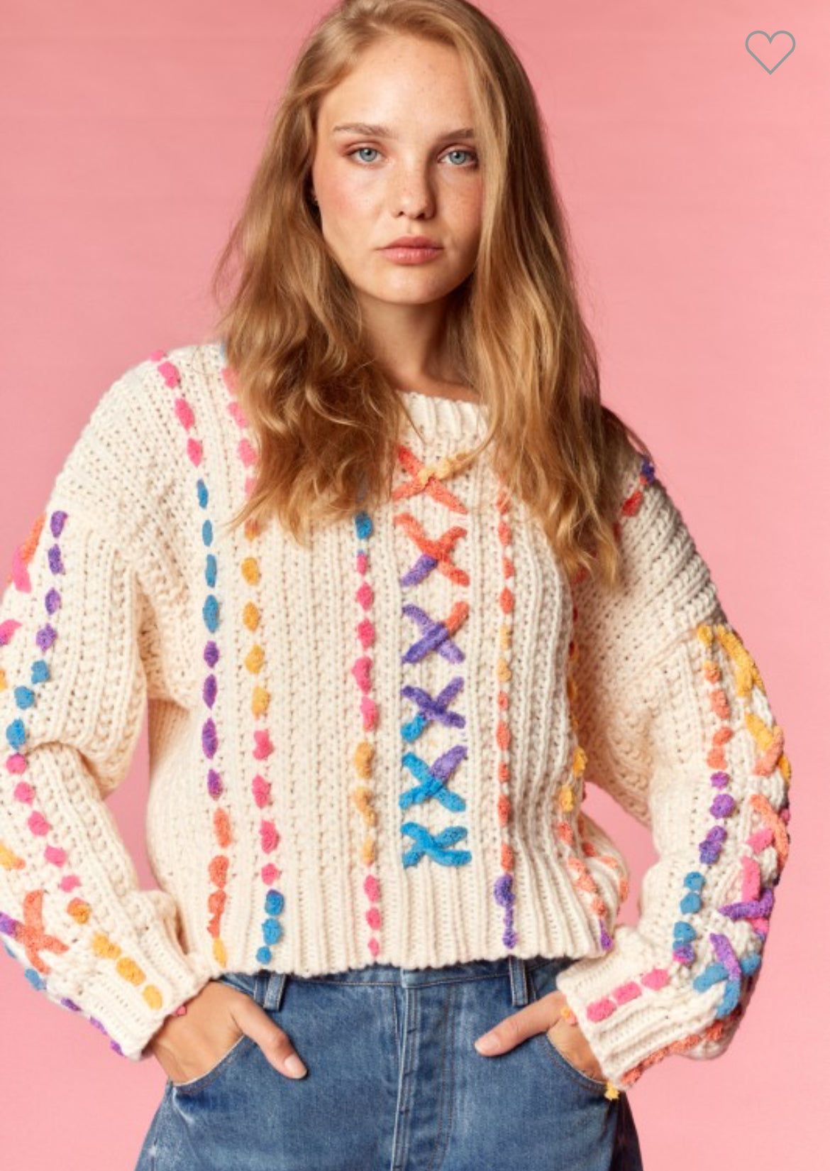 Rainbow Cross Stitch Oversized Sweater