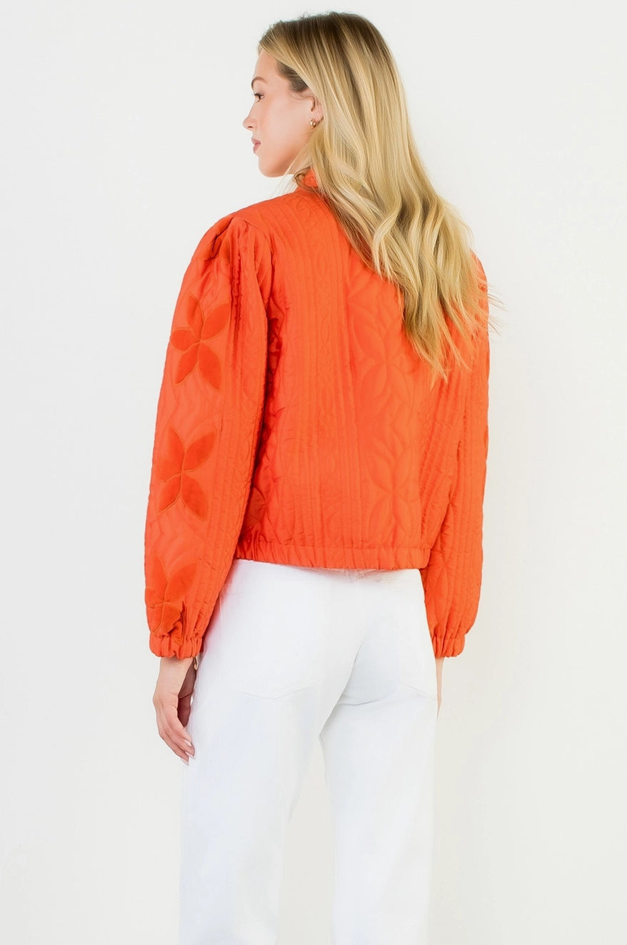 Orange Velvet Flower Quilted Jacket