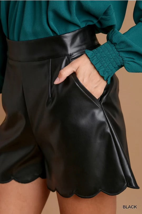 Faux Leather Scallop Shorts