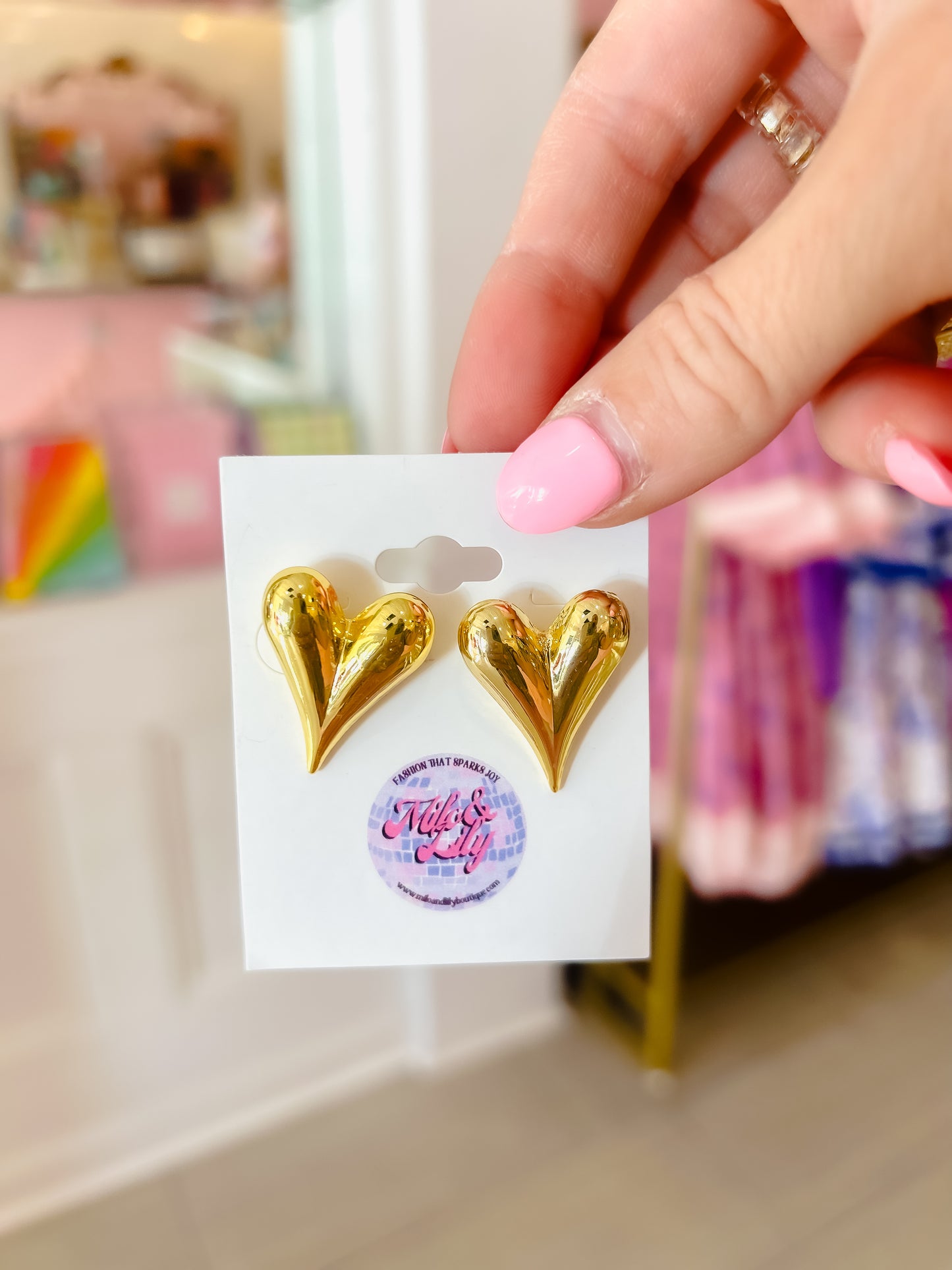 Gold Heart Puff Earring Studs - Milo & Lily Boutique