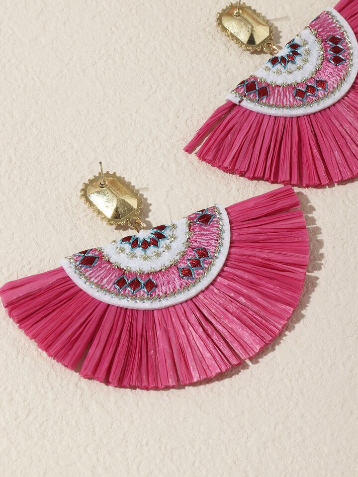 Salsa Fan Fringe Earrings – Hot Pink