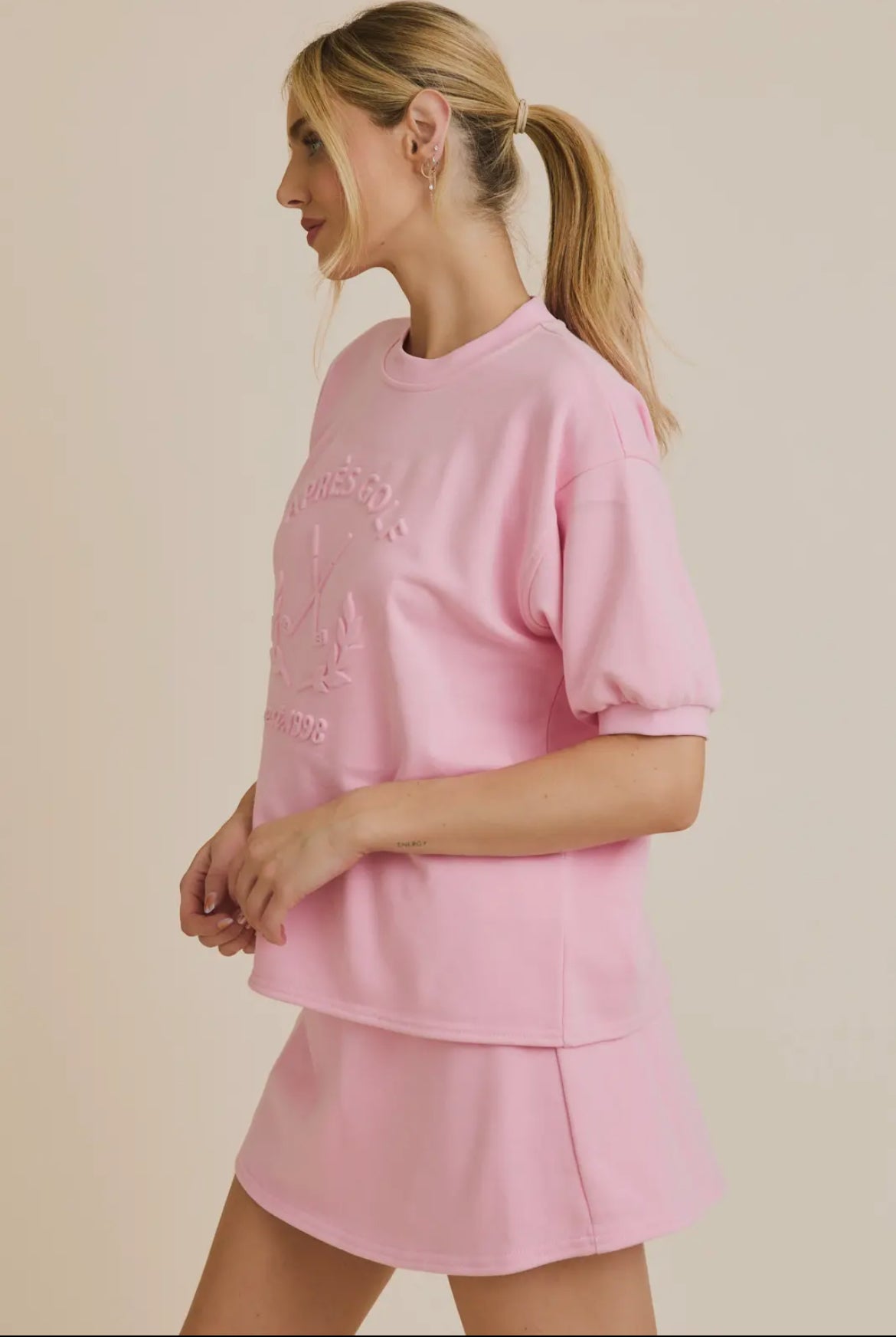 Pink Apres Golf Club Embossed Short Sleeve Shirt