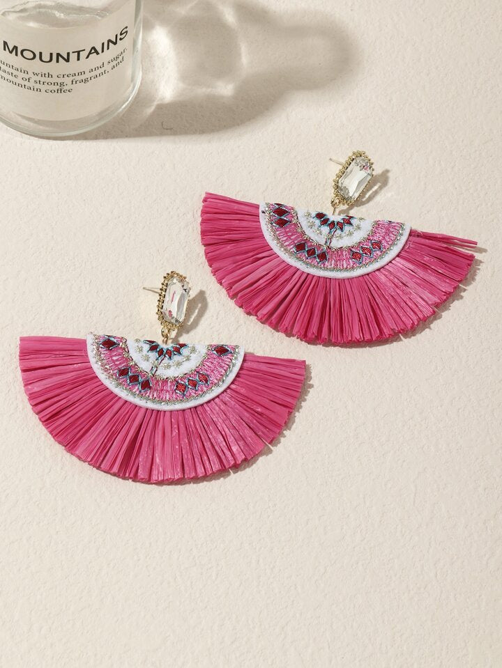 Salsa Fan Fringe Earrings – Hot Pink