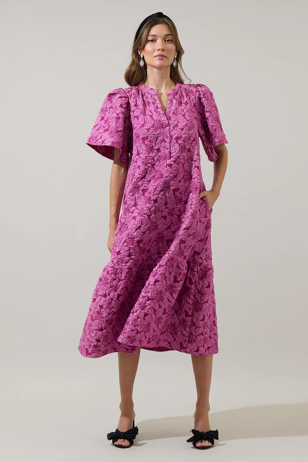 jacquard floral midi dress Karen Millen Floral Jacquard Plunge Corset Pencil Midi Dress in Mono