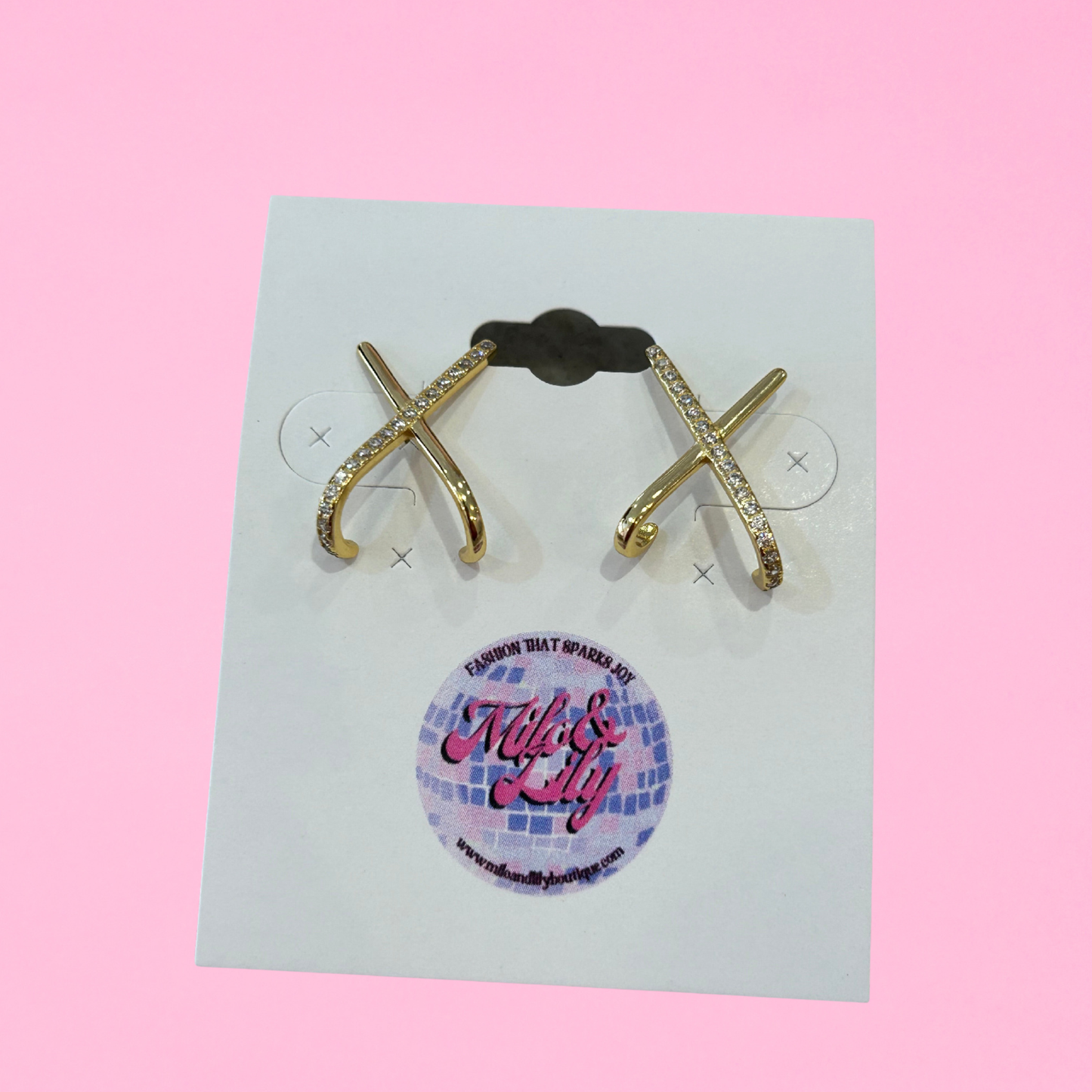 ✨ Crossed Sparkle Huggy Earrings ✨