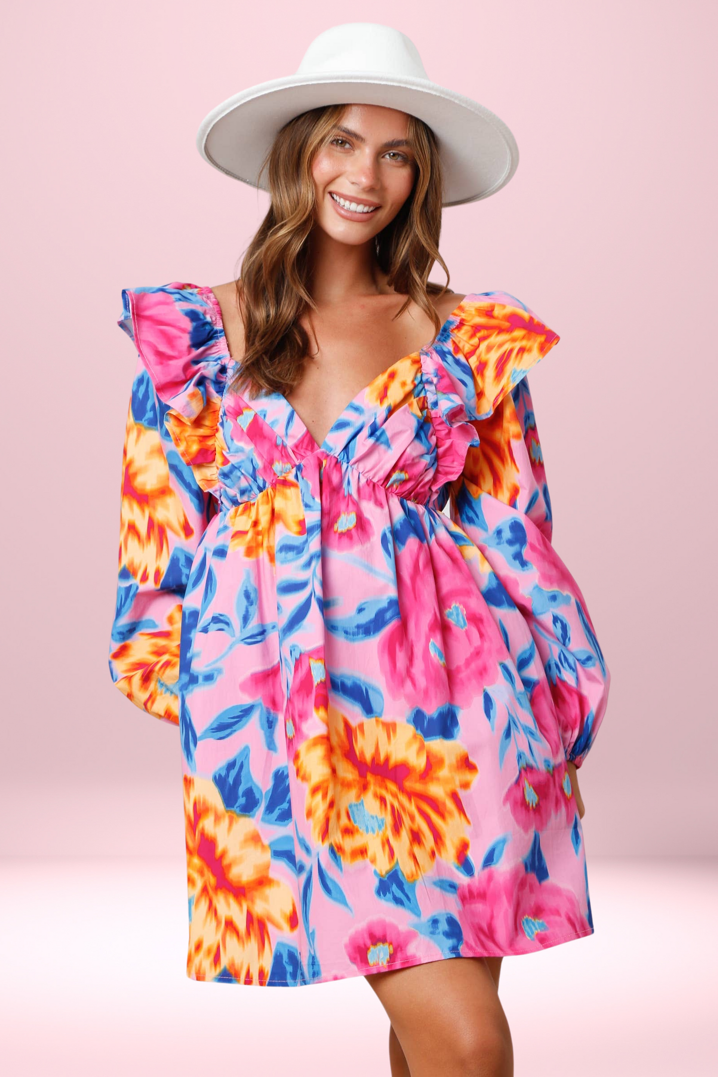 Floral Print Ruffle Long Sleeve Dress