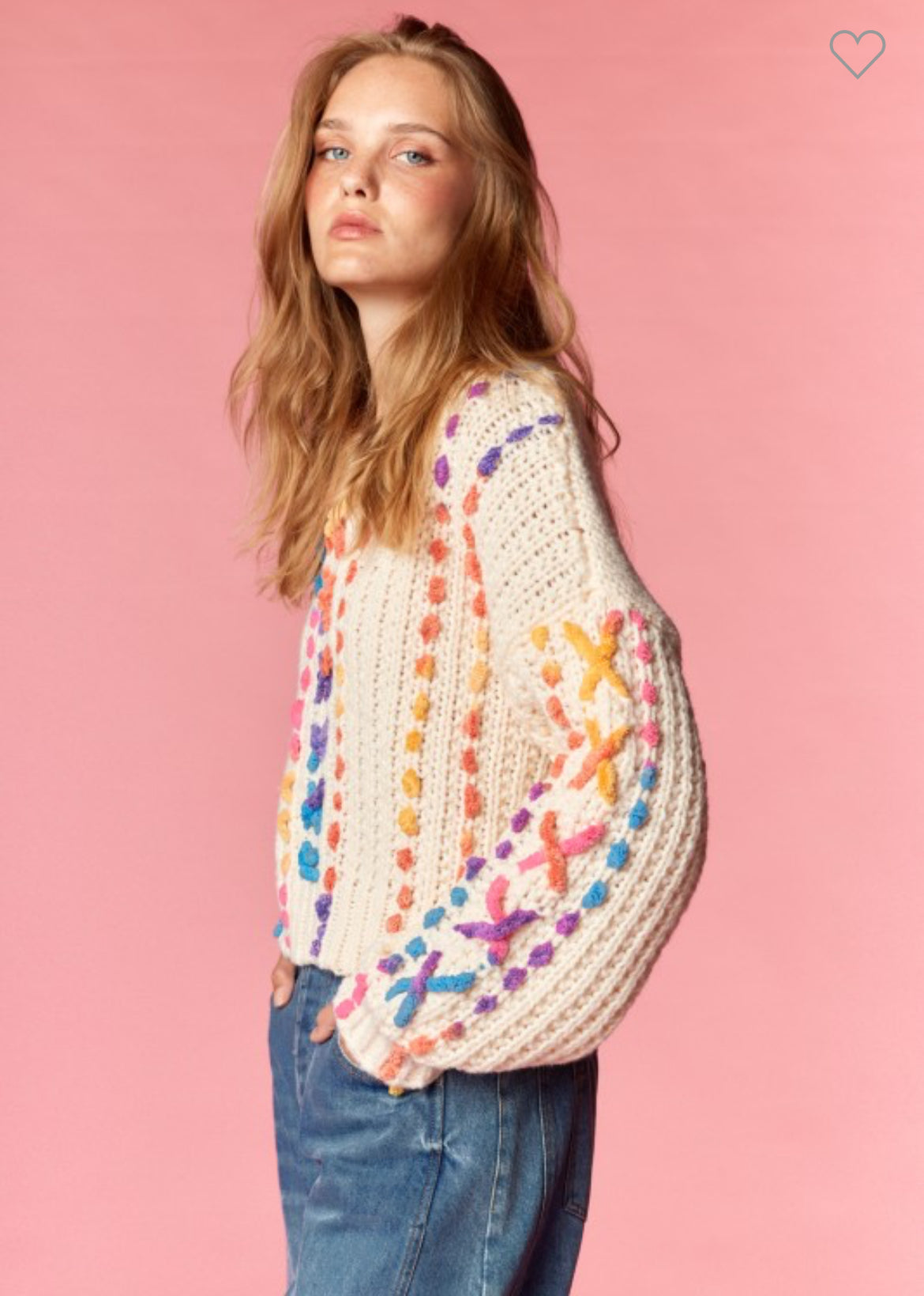 Rainbow Cross Stitch Oversized Sweater