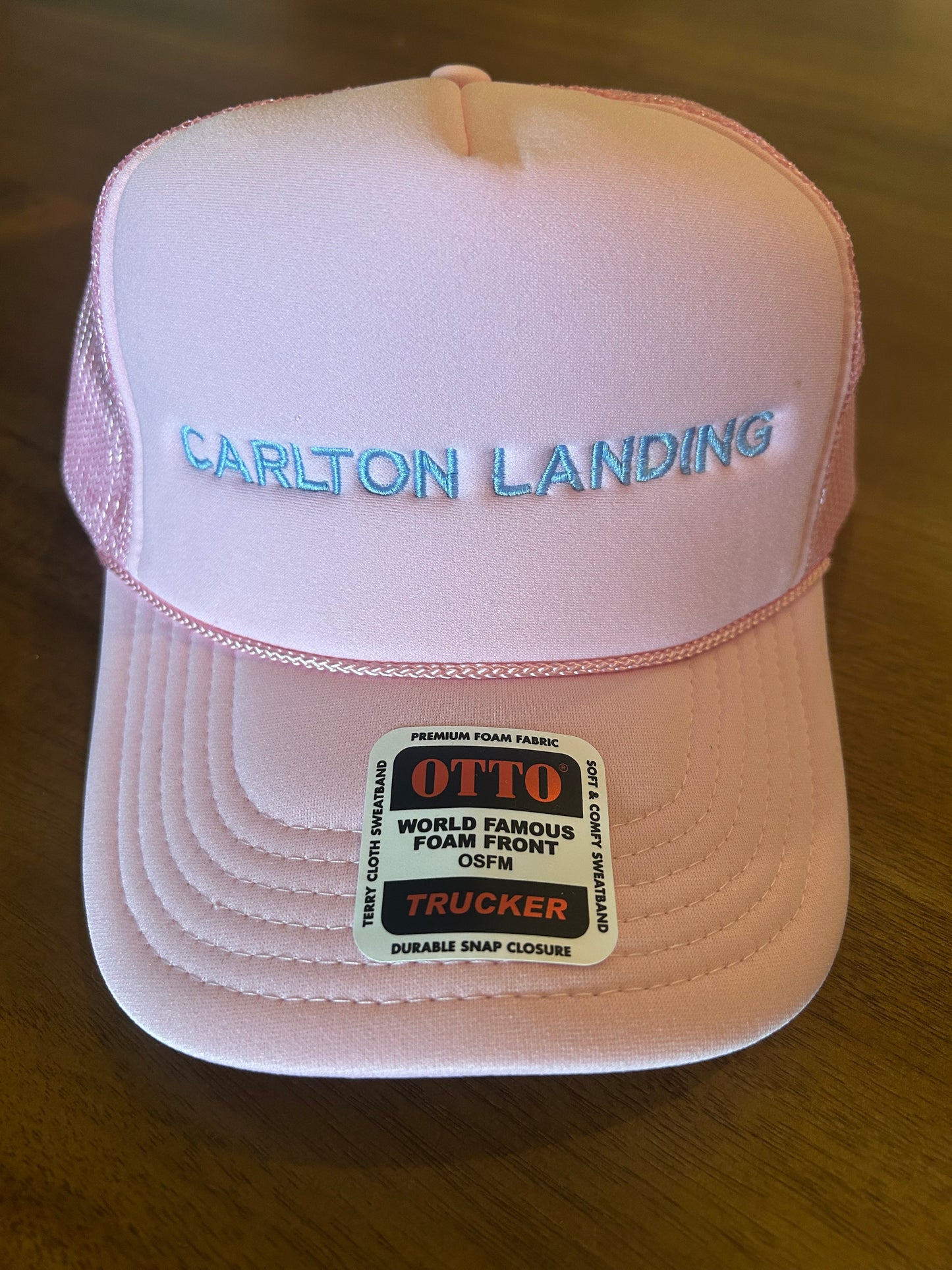 Carlton Landing Pink Hat Aqua Embroidery