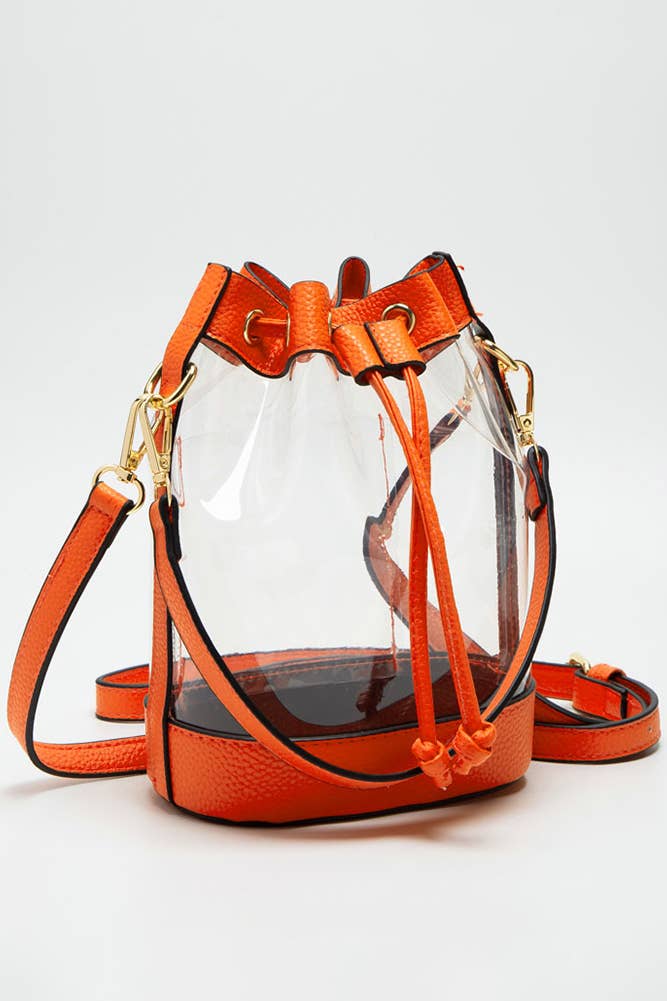 Clear Crossbody Stadium Bucket Bag: Orange - Milo & Lily Boutique