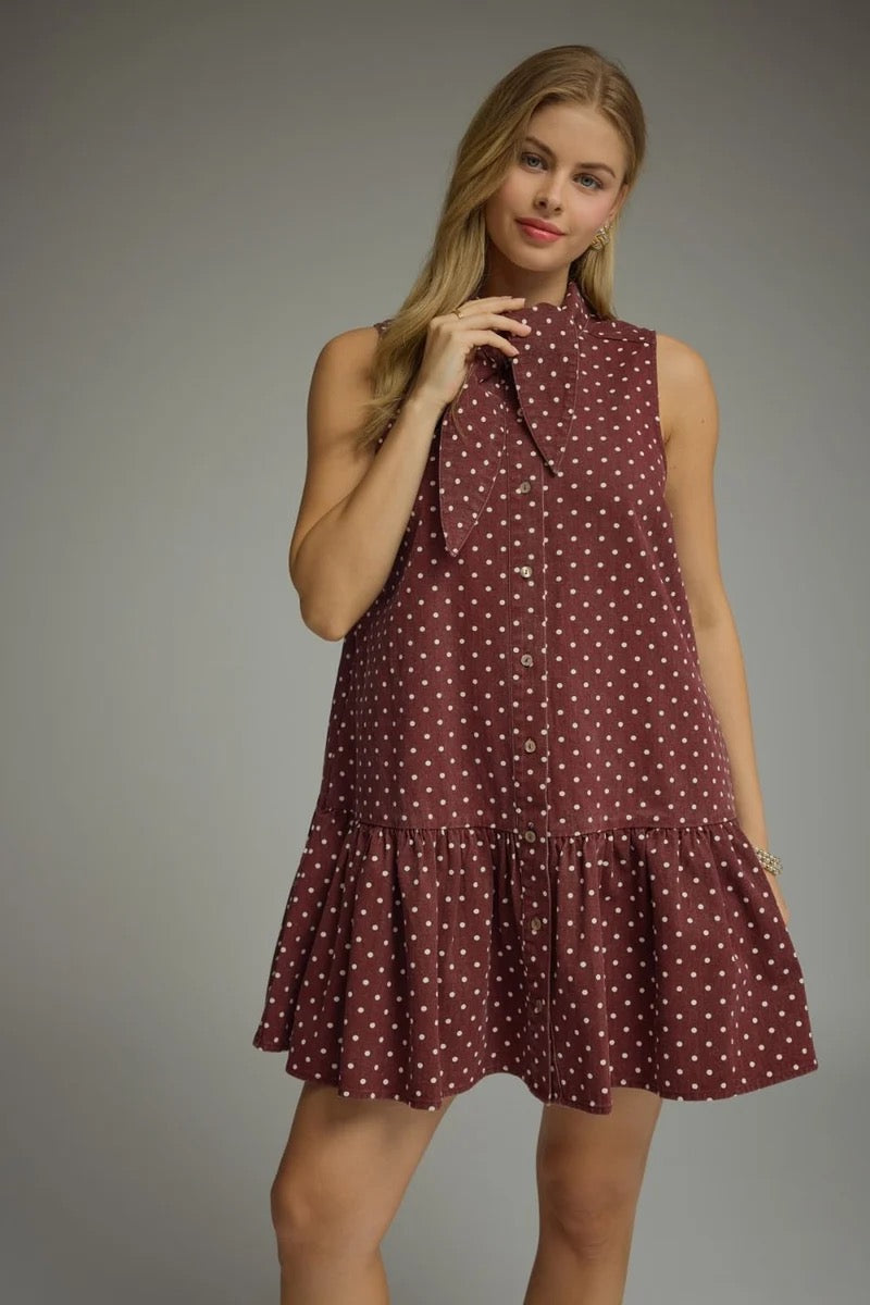 Dot About You Tie Neck Dress