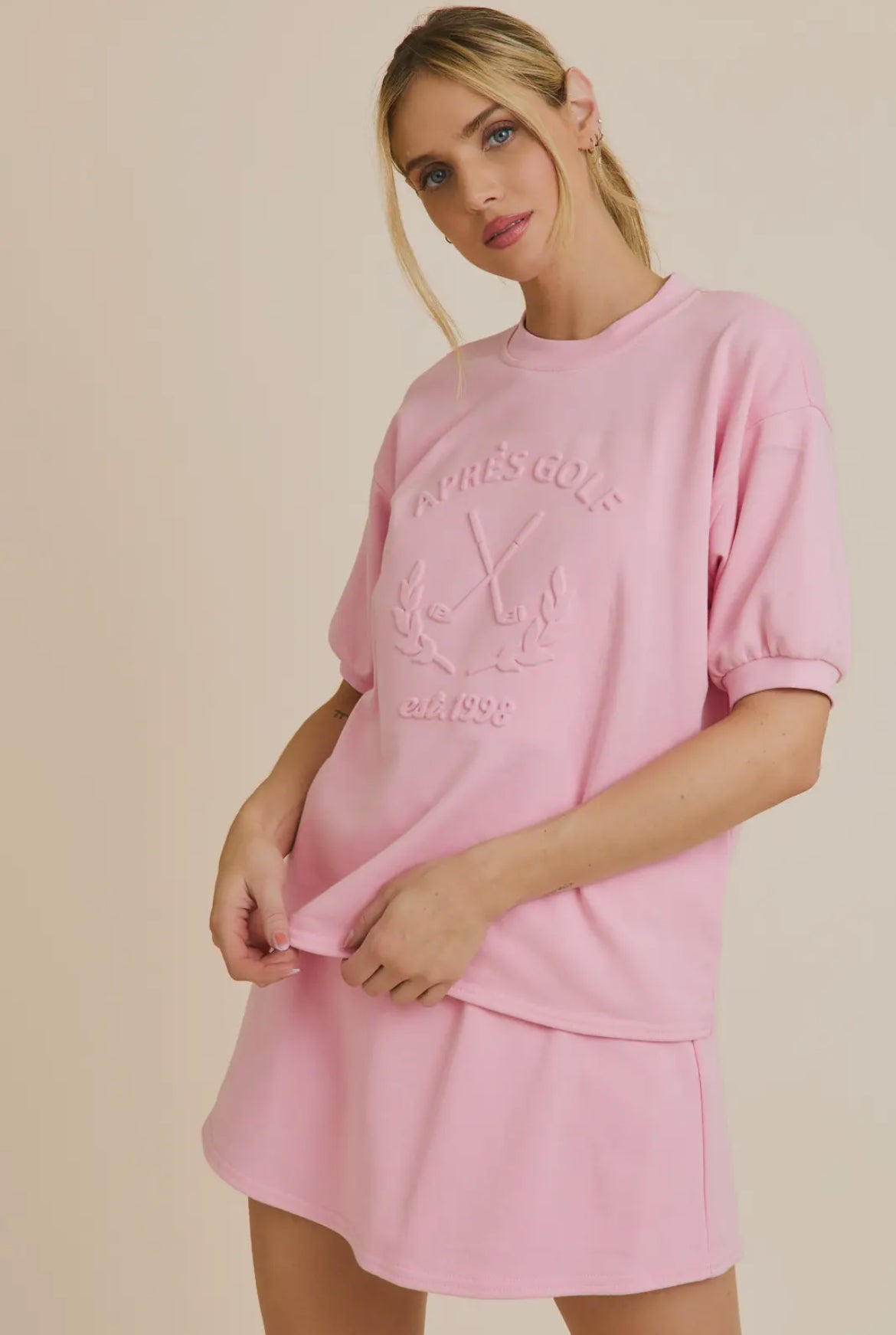 Pink Apres Golf Club Embossed Short Sleeve Shirt