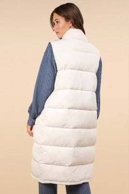 Front Zipper Long Puffer Vest with Pockets