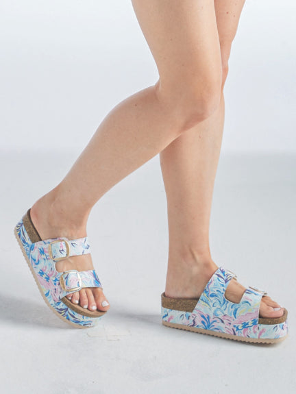 Watercolor Platform Double Buckle Sandals