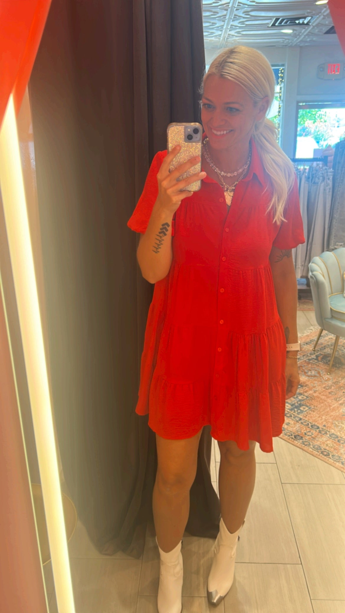 The Sideline Sweetheart Dress (Orange or Red)
