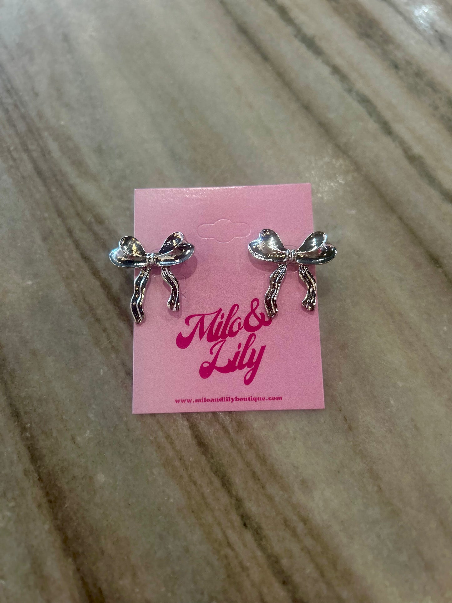 Silver Ribbon Bow Earrings