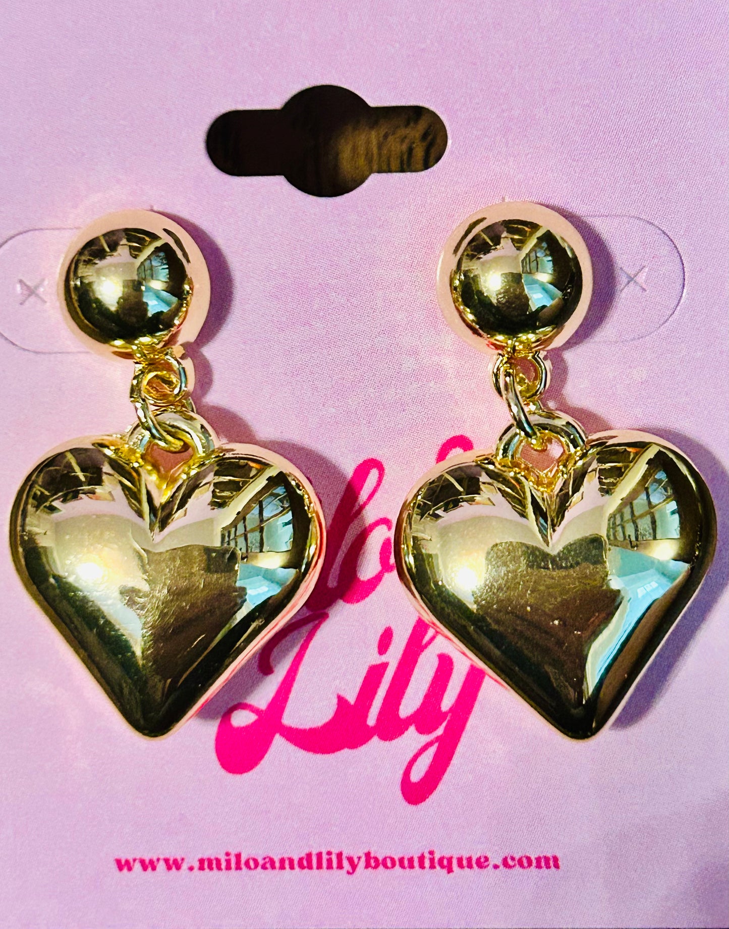 14K Dipped Gold Heart Drop Earrings