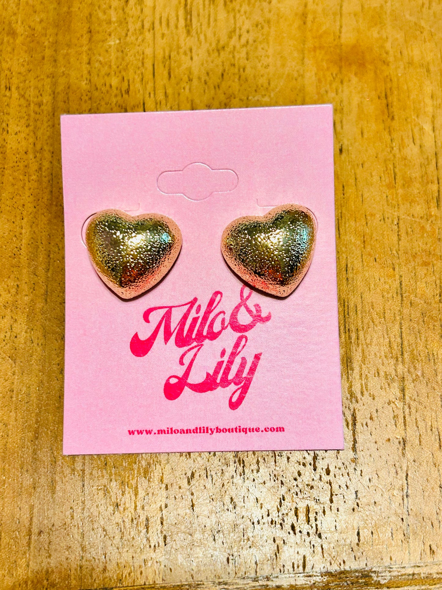 Gold Texture Heart Puff Earring Studs