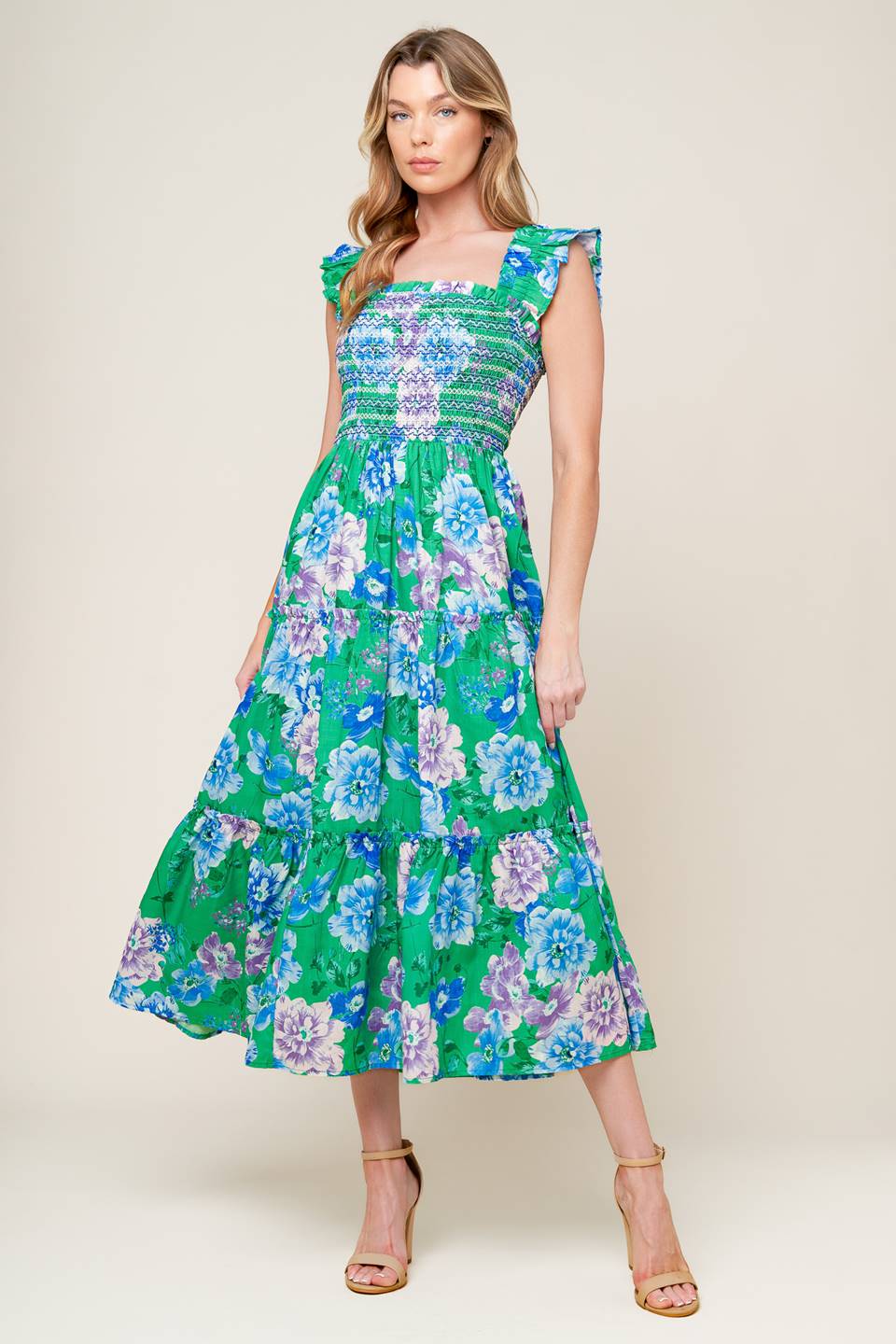The Garden Gala Smocked Midi Dress Small The Garden Gala Smocked Midi Dress Small