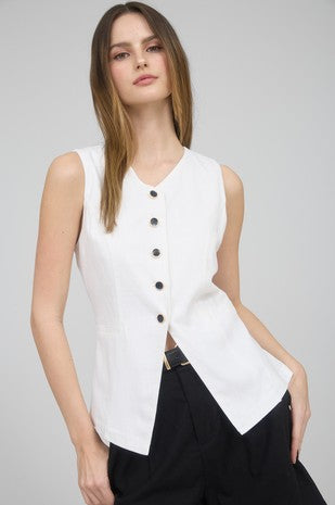 Harper White Linen Vest