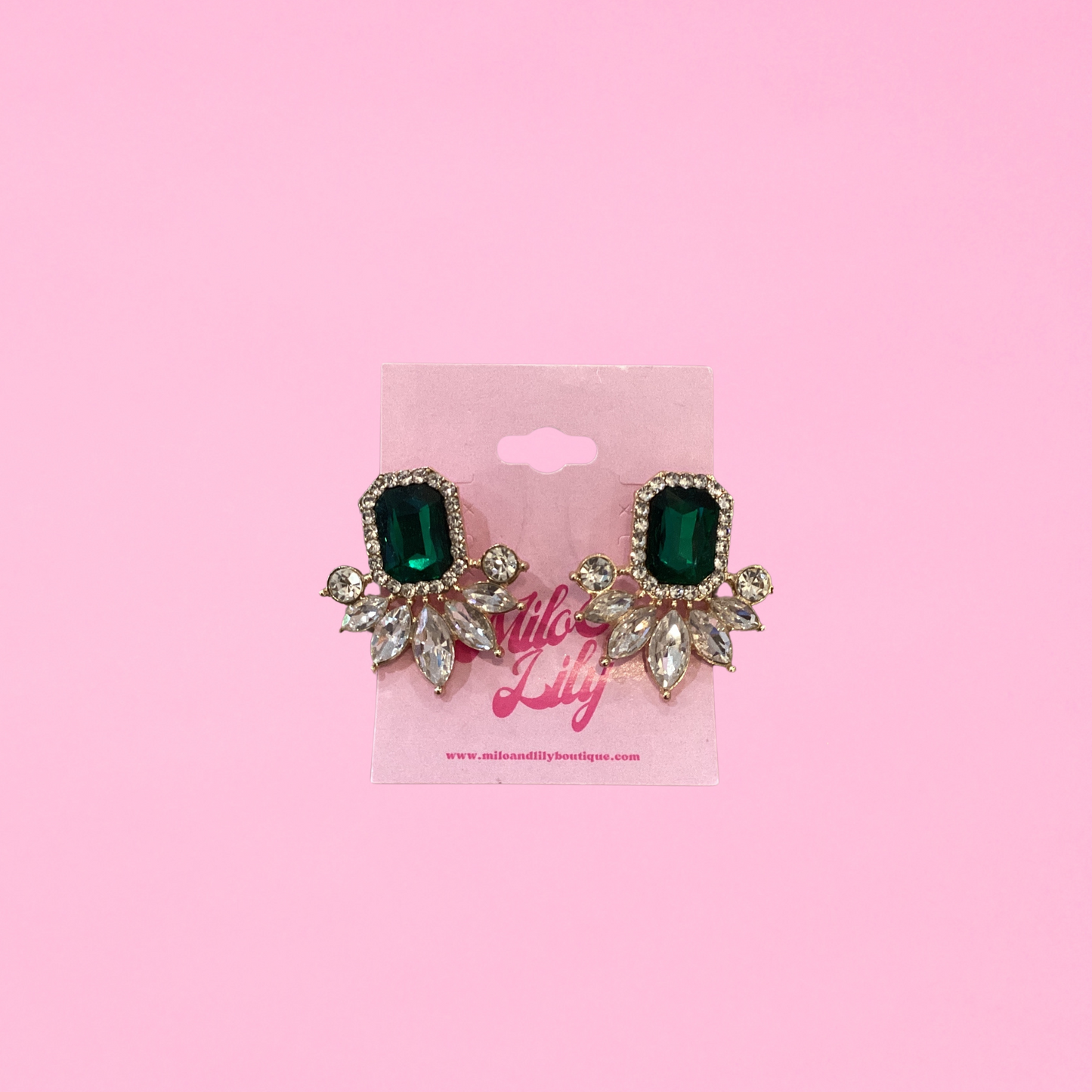 Large Starburst Crystal Stud Earrings - Emerald