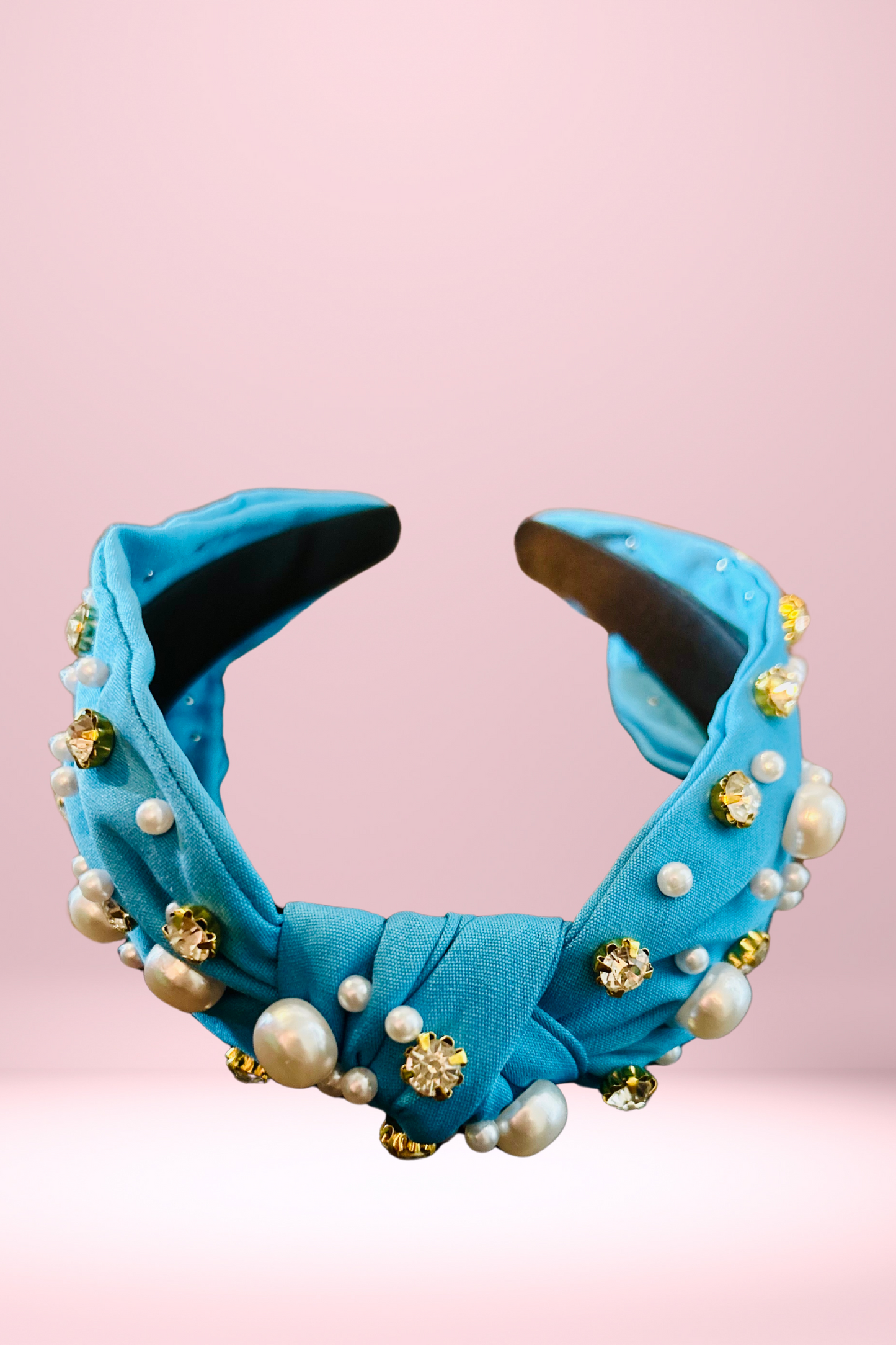 Rhinestone & Pearl Headband - Ocean Blue