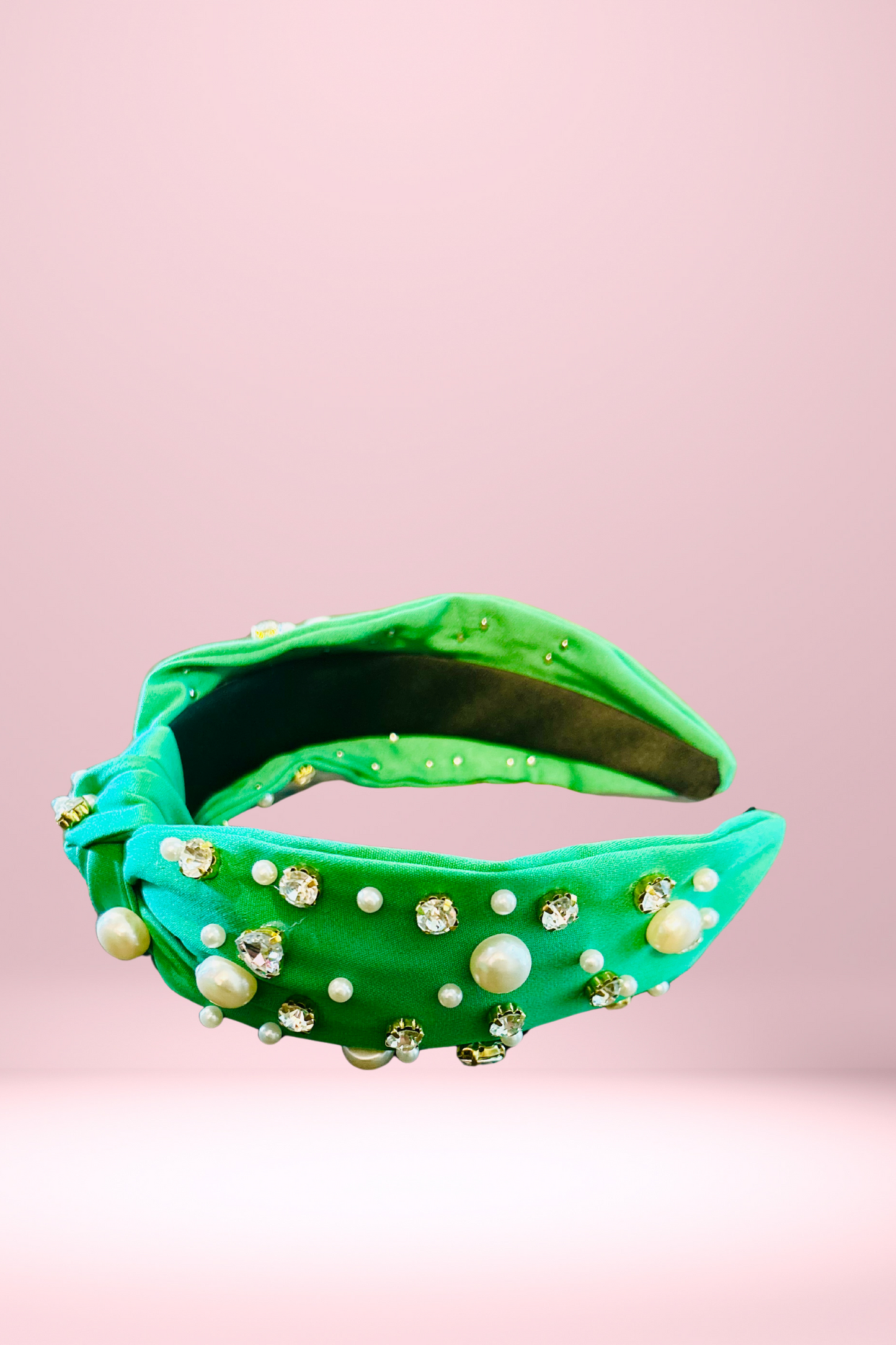 Rhinestone & Pearl Headband - Kelly Green