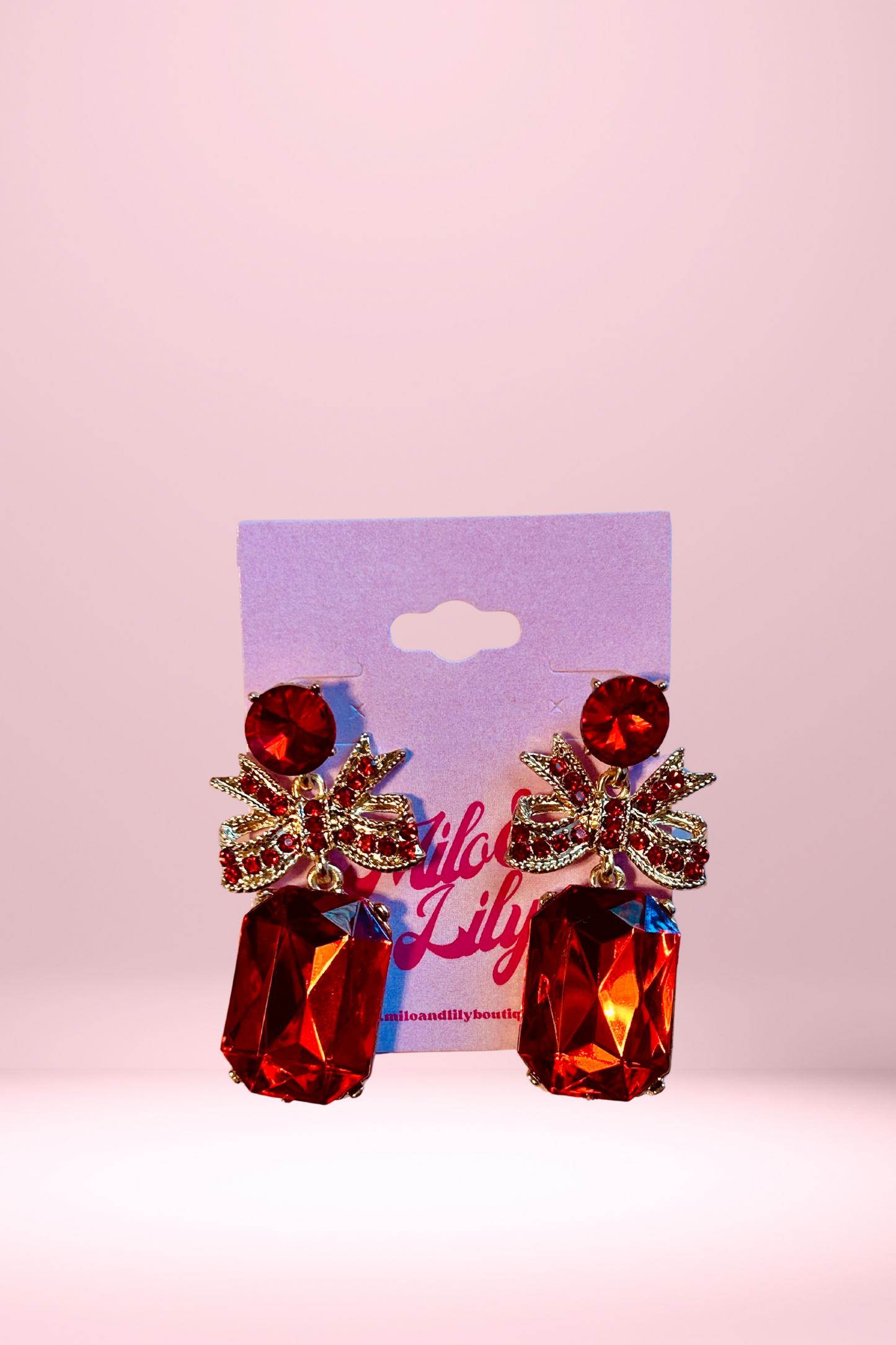 Ruby Red Bow Dangle Earrings