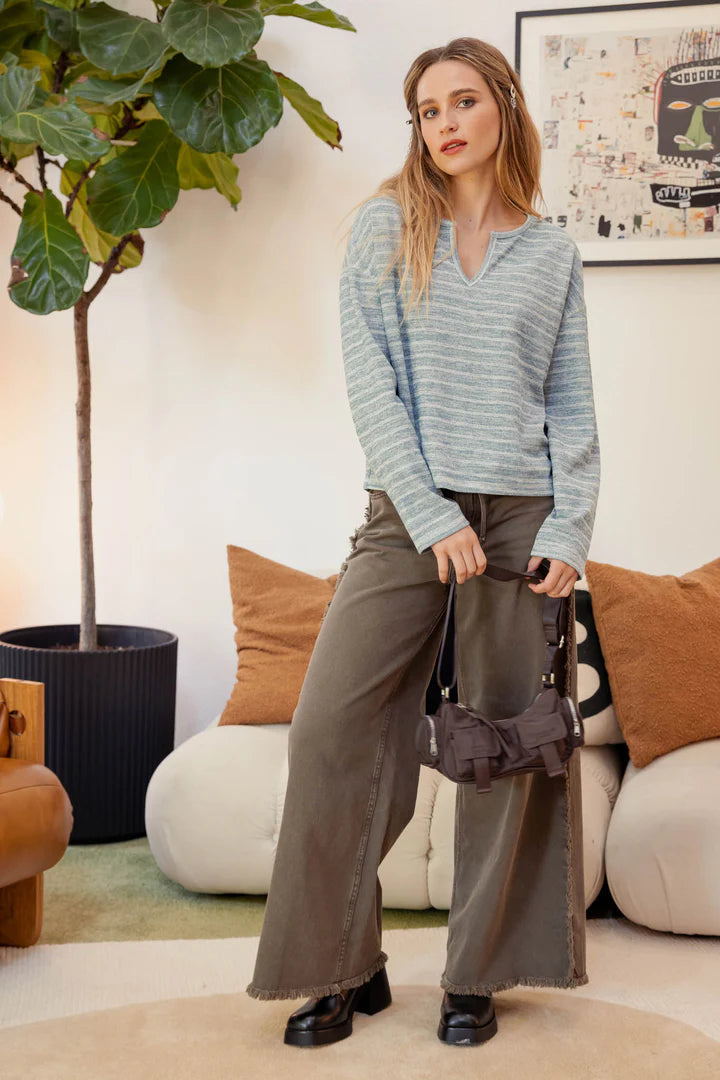 Dusty Teal Striped Knit Top