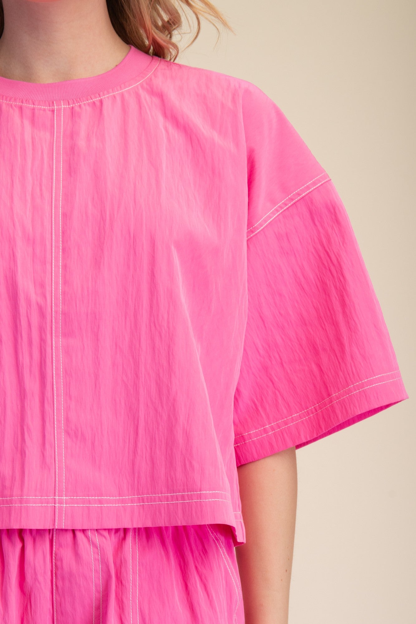 Elevated Basic Stitch Detail Crop Top - Hot Pink - Milo & Lily Boutique