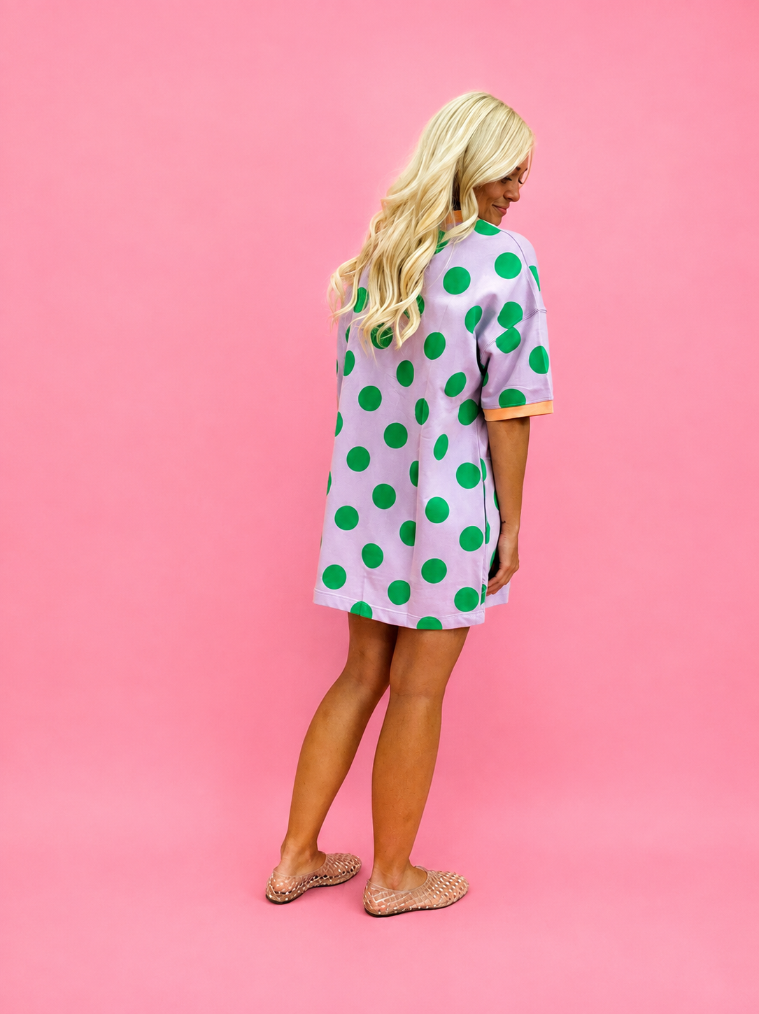 Playful Polka Dot Relaxed Mini Dress: Lavender/Green - Milo & Lily Boutique