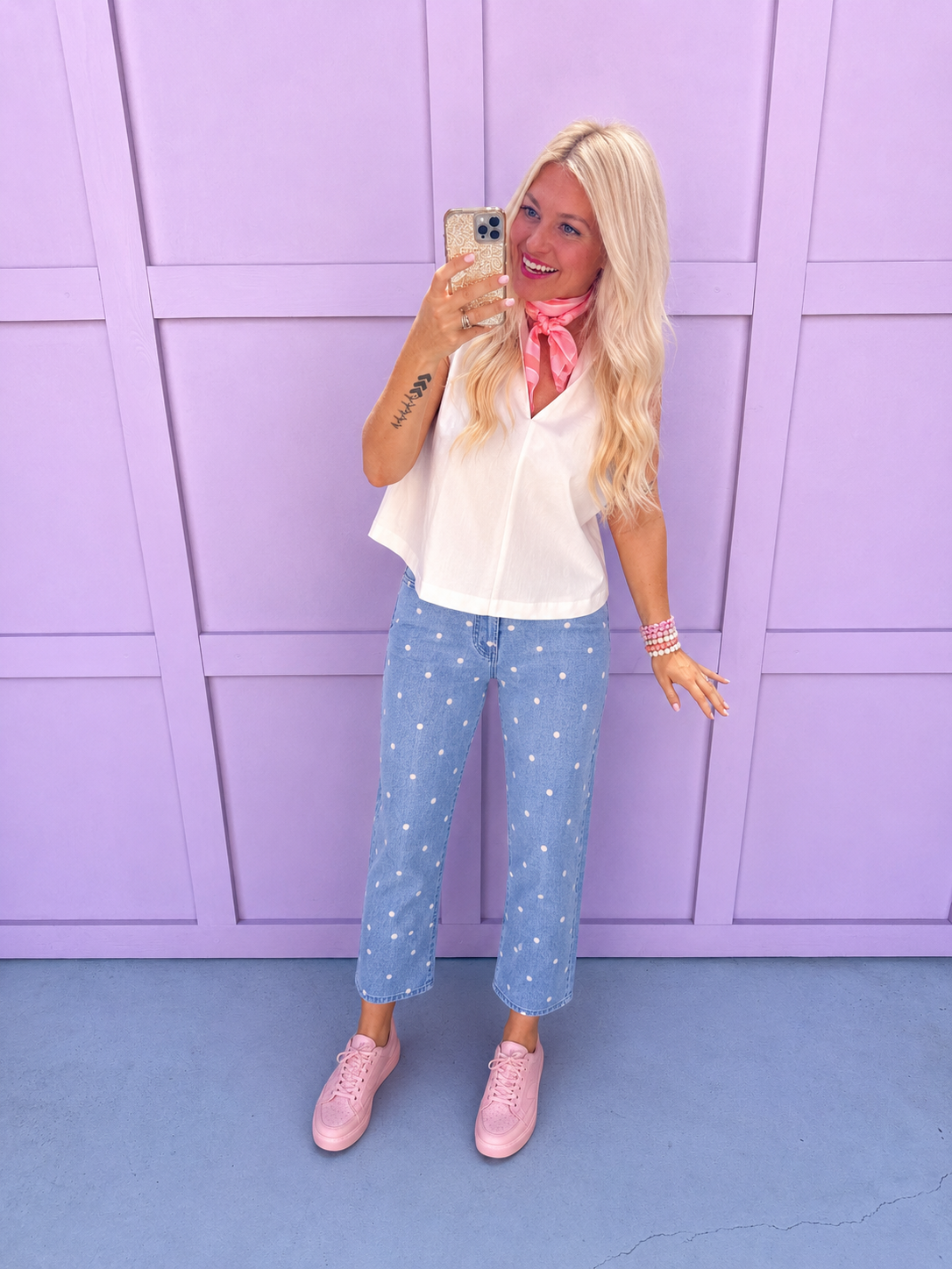 Polka Dot Printed Denim Barrel Jeans - Milo & Lily Boutique