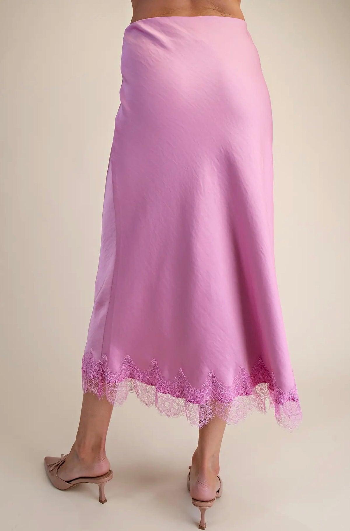 Pretty in Pink Lace Trim Midi Skirt